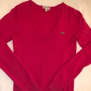 Pink V-neck Lacoste Sweater